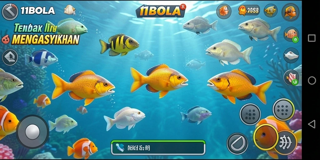 Screenshot gameplay 11BOLA dengan aksi menembak ikan.