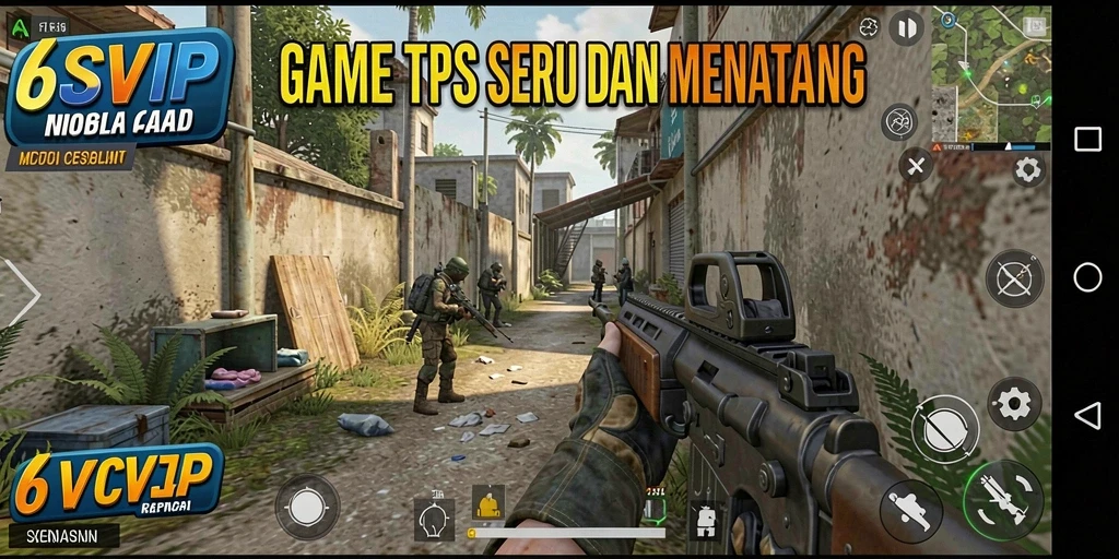 Screenshot utama gameplay 6SVIP yang menampilkan aksi tembak-menembak yang seru.