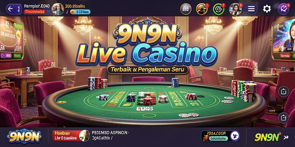 Screenshot gameplay 9N9N menampilkan dealer langsung dan antarmuka permainan yang menarik.