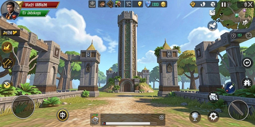 Tampilan gameplay A200M dengan menara dan musuh yang menarik.