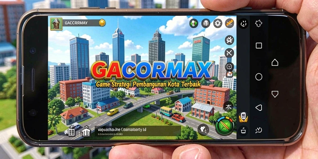 Screenshot utama GACORMAX menampilkan pembangunan kota yang menarik.