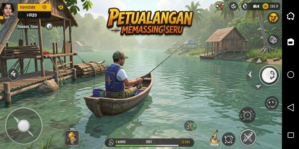 Tampilan gameplay HR89 dengan aksi memancing yang mendebarkan.