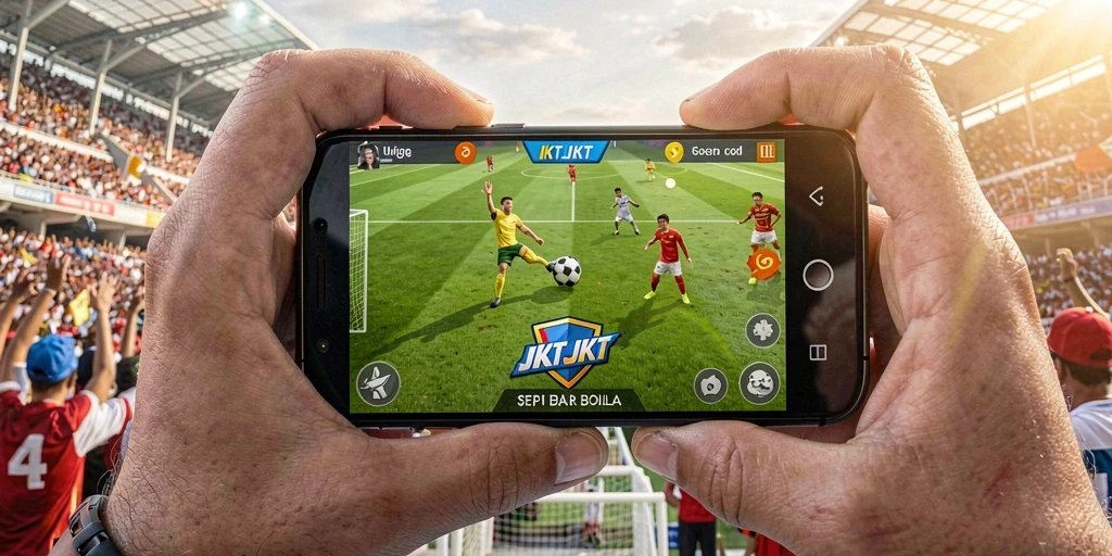 Screenshot gameplay <strong>JKTJKT</strong> menampilkan aksi seru di lapangan sepak bola.