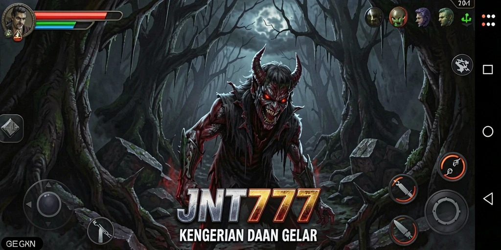 Screenshot menakutkan dari gameplay JNT777 yang memperlihatkan suasana mencekam.