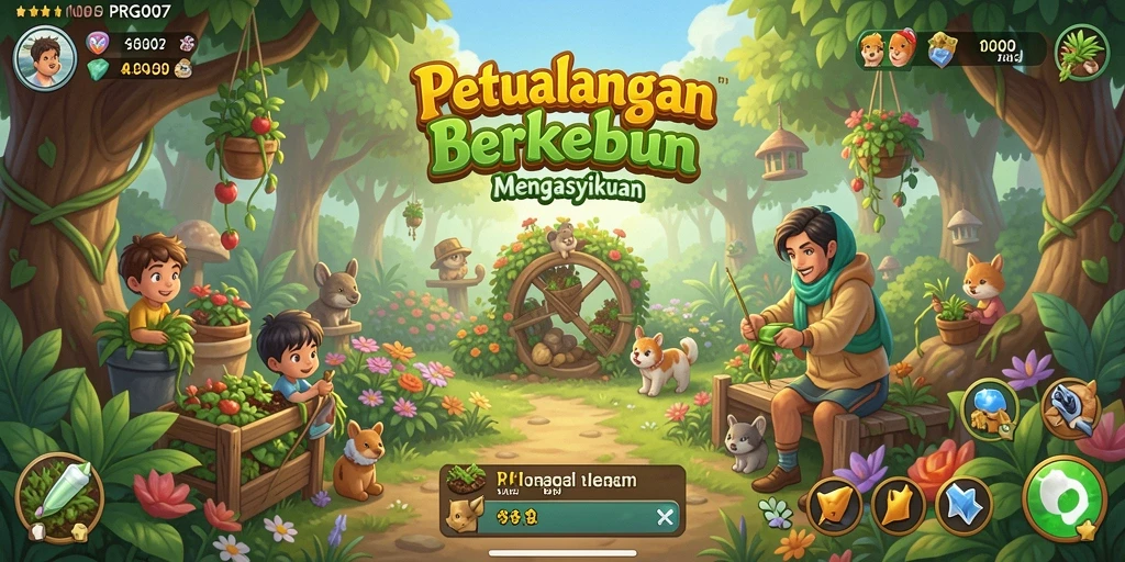 Tampilan gameplay PRG007 dengan aktivitas berkebun yang menyenangkan.