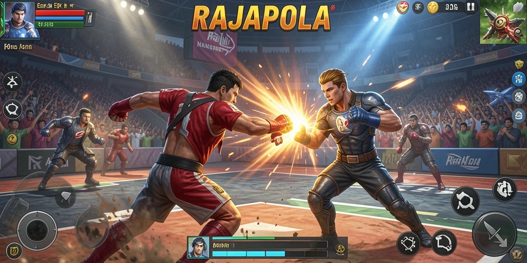 Tampilan gameplay intens dari RAJAPOLA yang menonjol.