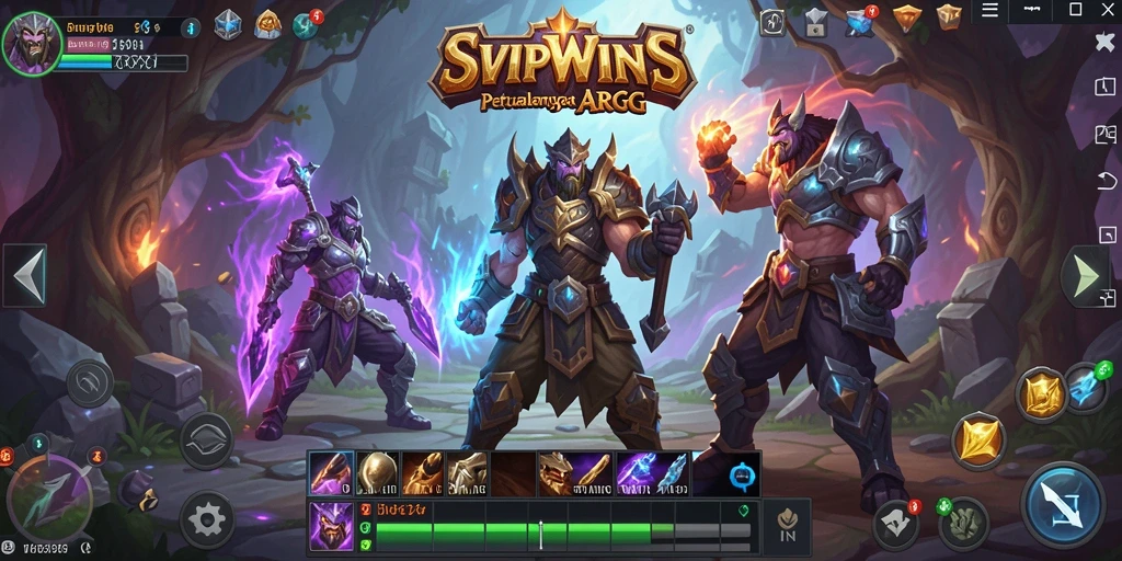 Tangkapan layar gameplay SVIPWINS menampilkan aksi pertarungan dan eksplorasi.