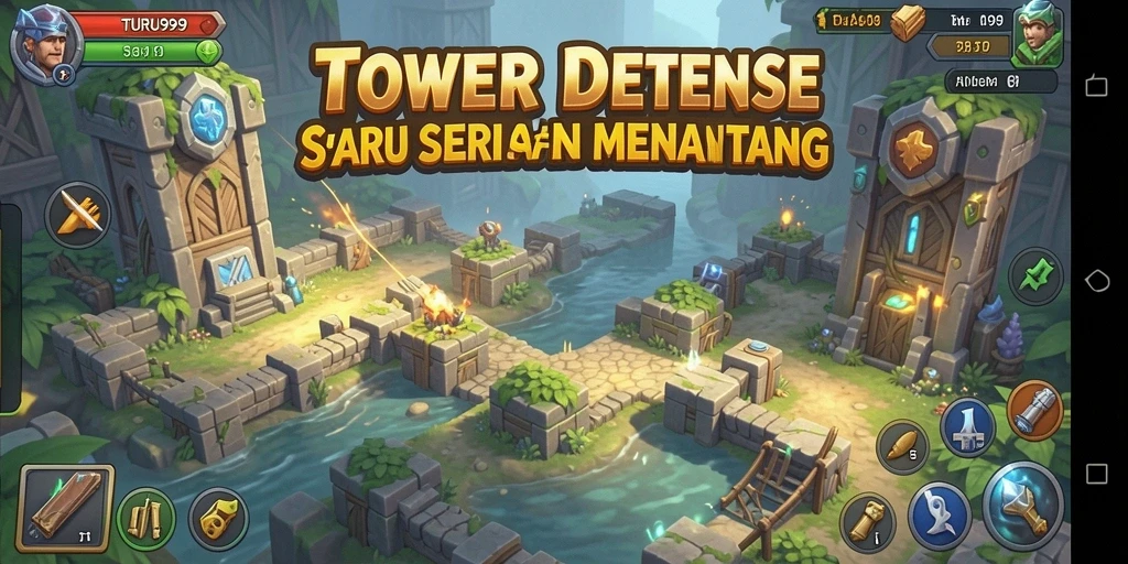 Tampilan gameplay menegangkan dari TURU99 dalam pertahanan menara.