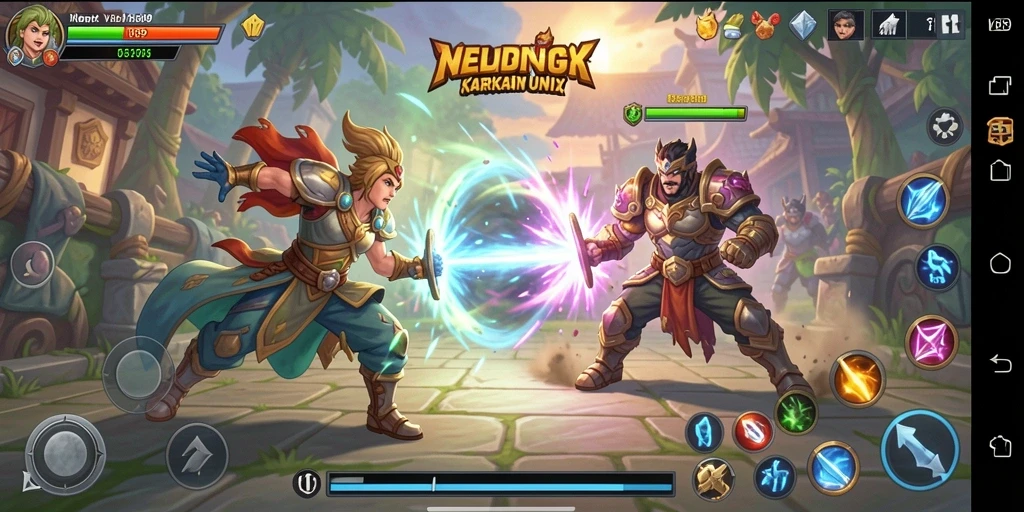 Screenshot V89 menampilkan aksi seru karakter dalam pertarungan Fighting.