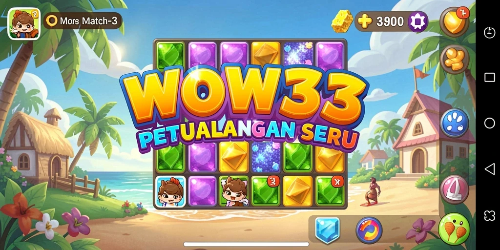Tampilan gameplay WOW33 yang memukau saat mencocokkan item.